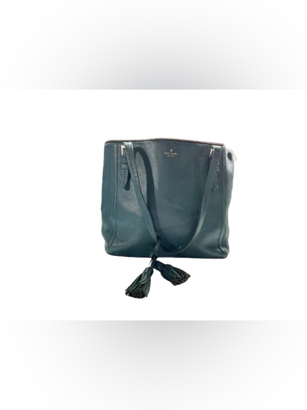 kate spade dark green pebbled leather tassel tote